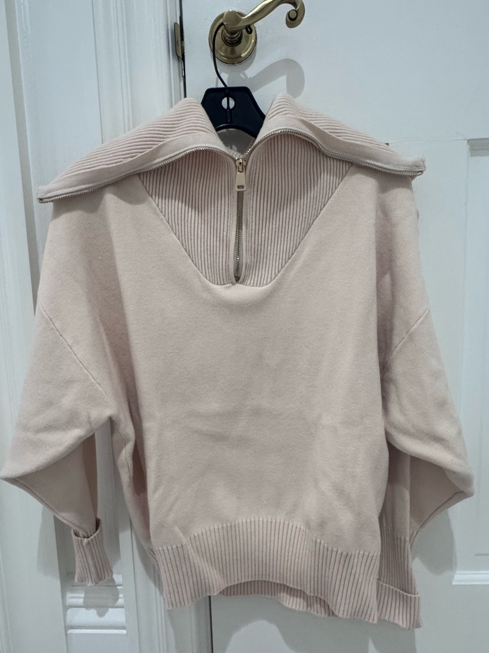 Zara Light Pink Women's Half-Zip Ribbed Collar Sweater size small